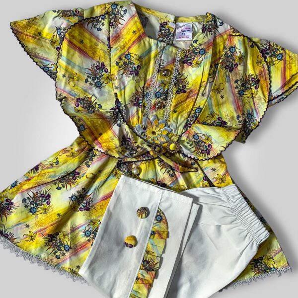 Printed Frock with White Trousers Yellow