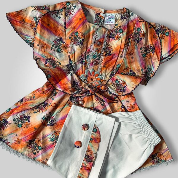 Printed Frock with White Trousers Orange